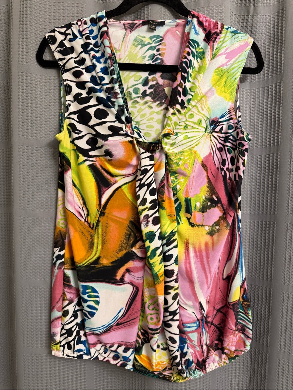 ✨ Milano Vibrant Butterfly & Animal Print Twist-Front Top - Size Medium ✨